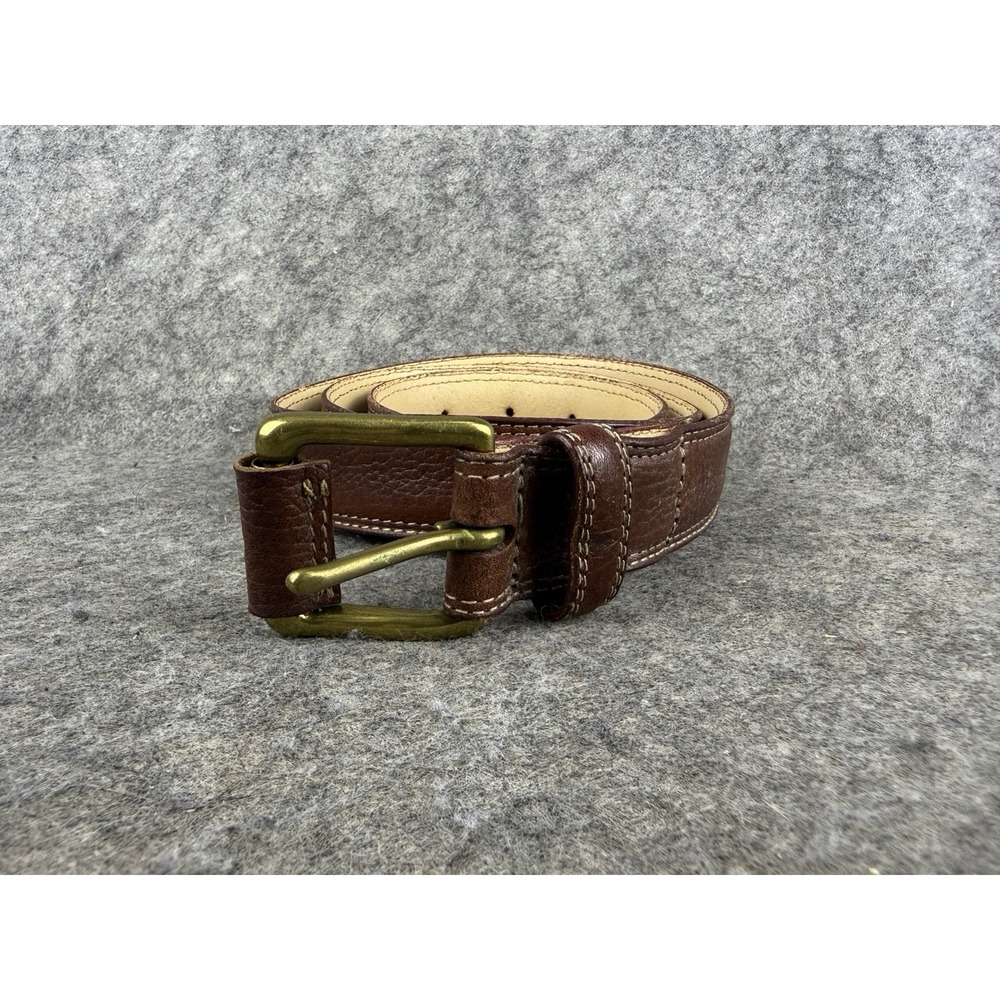 GAP Vintage Brown Stitched Genuine Leather Belt Men's Size 34 Gold Buckle